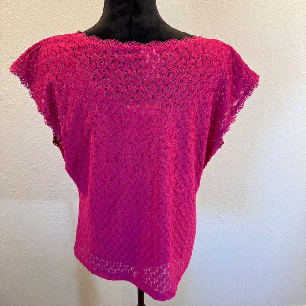 Covington Pink Lace Knit Faux Wrap V-Neck Sleeveless Top XL NEW Y2K - Picture 4 of 9